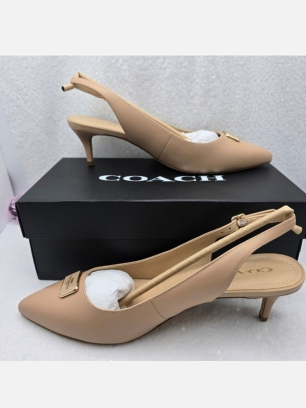 Coach Jillian Classic Slingback Low Heel Closed Toe Neutral Color Women's 10